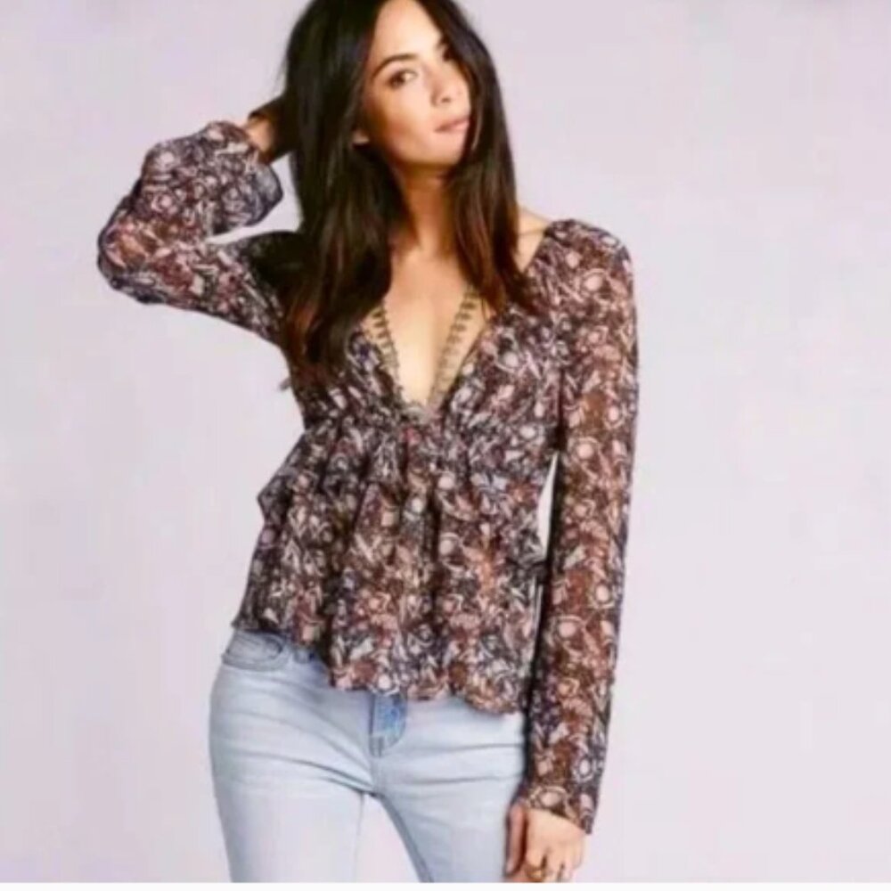 Free People Uptown Floral Bell Long Sleeve Blouse